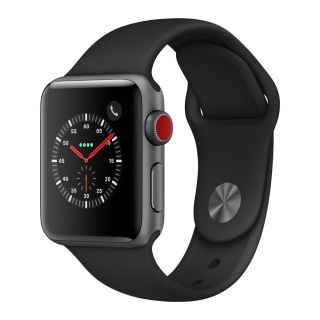 Refurbished Apple Watch Series 3 GPS + Cellular Space Grey Aluminium 38MM Black Sport Band EE, B