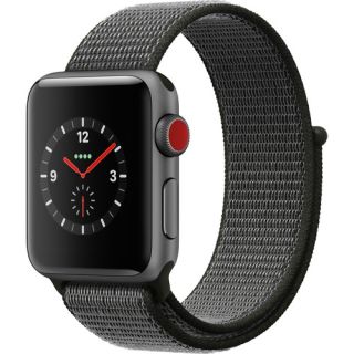 Refurbished Apple Watch Series 3 GPS + Cellular Space Grey Aluminium 38MM Dark Olive Sport Loop EE, B