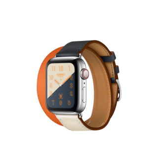 Refurbished Apple Watch Hermès Stainless Steel Case with Indigo/Craie/Orange Swift Leather Double Tour 40mm